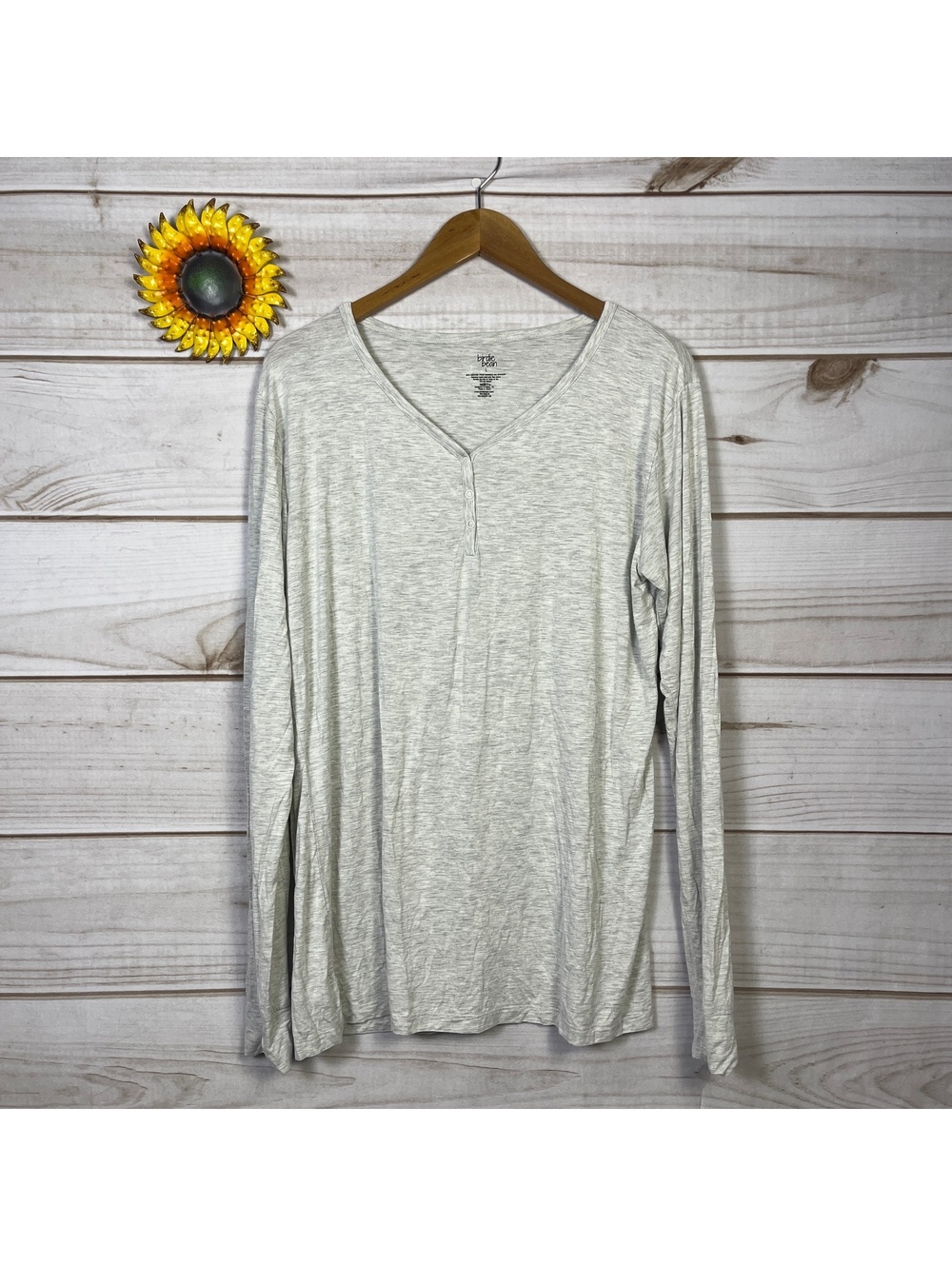 birdie bean Women's Long Sleeve Pajama Top Size L Light Gray Bamboo Viscose
